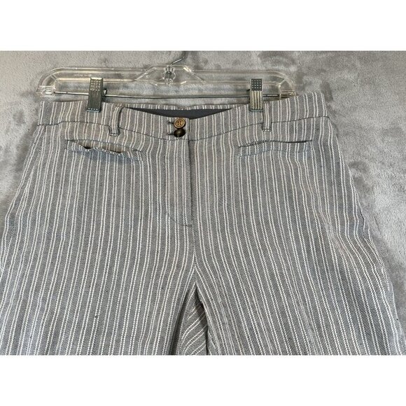 J Jill Linen Stretch Pants Straight Leg Womens 6 blue striped - Picture 2 of 9
